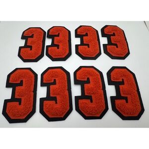 Varsity Letter Jacket Patch Lot of 8 ~ Number 3 Orange on Black #3 ~ 4" X 2-1/4"